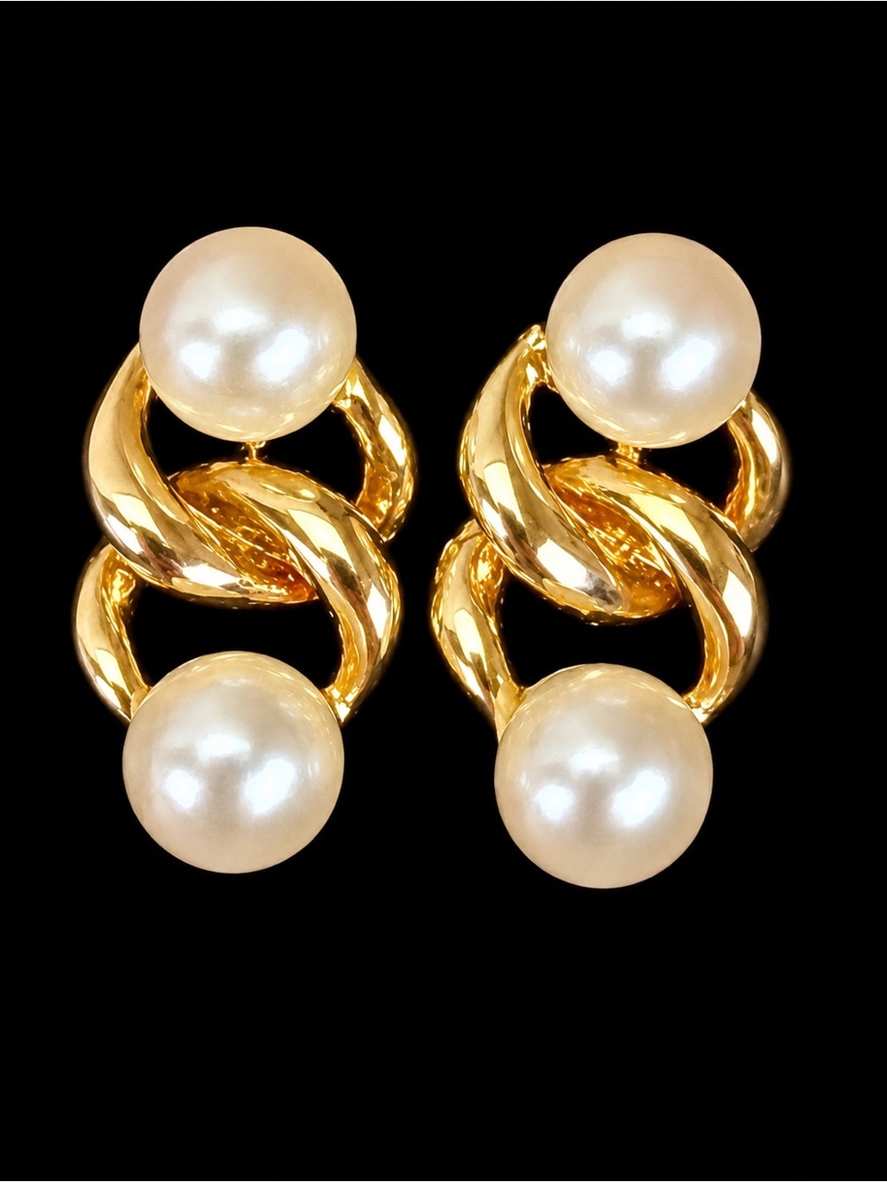 Vintage aged, goldtone, faux, pearl costume pierced earrings